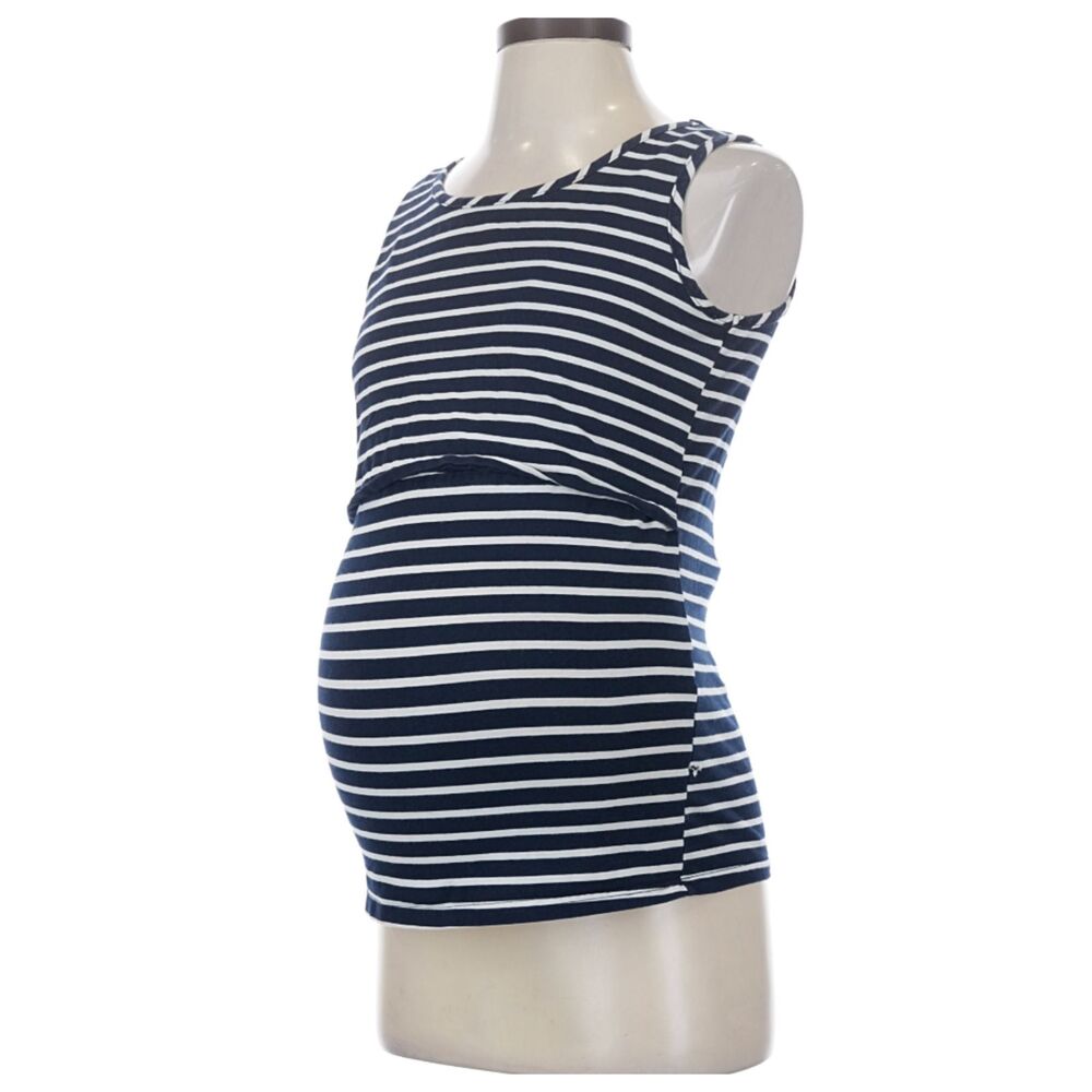 SMALLSHOW Navy & White Striped Maternity & Nursing Tank Top | Size Medium